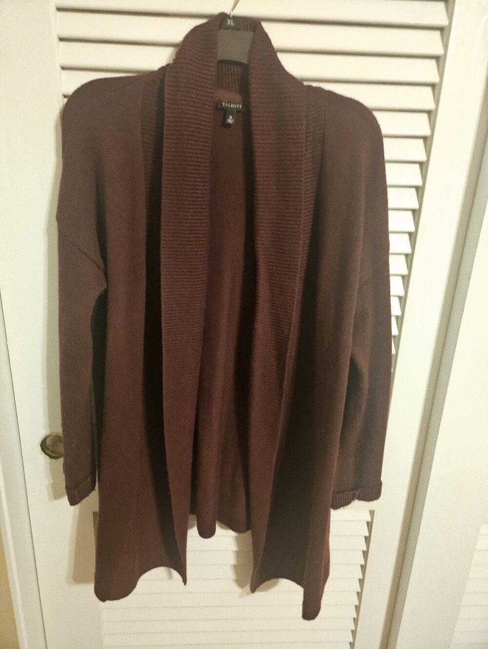 Talbots Deep Burgundy Open-Front Shawl Collar Cardigan 30% Lambswool